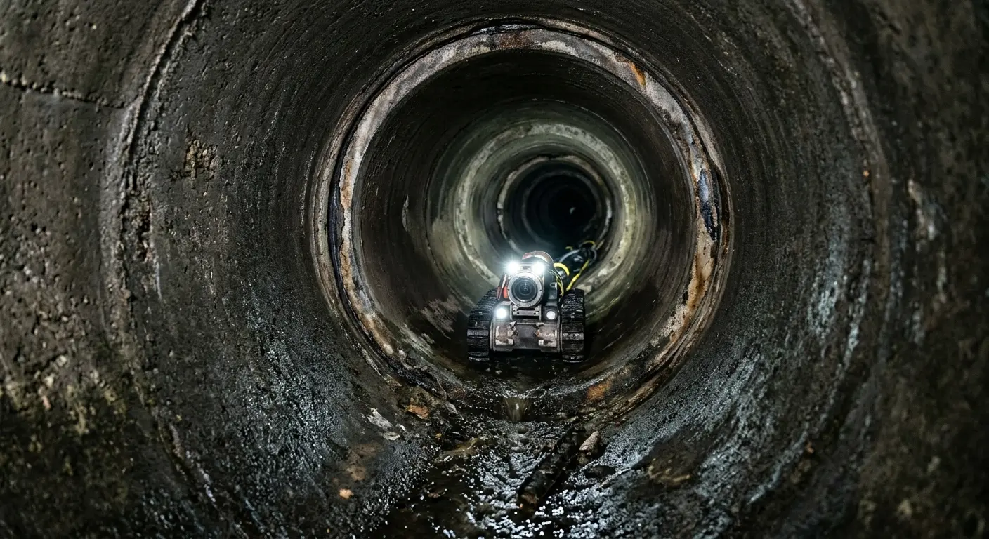 Robotic sewer camera inspecting pipe interior for Drain Snake Service in Jackson