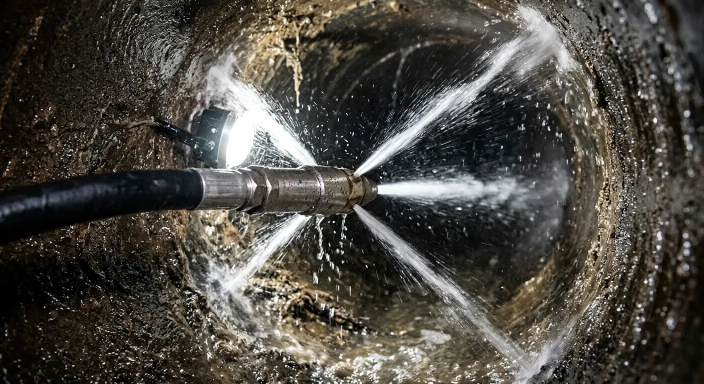 High-pressure hydro jetting nozzle cleaning sewer pipe for Sewer Line Relining in Jackson